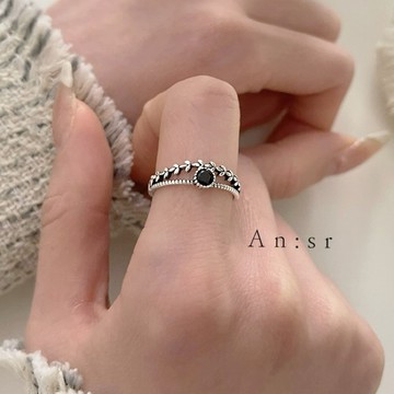 An:Sr—「黑鑽 麥穗雙層 戒指」 百搭 個性 層次感 男女通用 尺寸可調節 戒指 飾品B0007