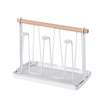 Homely Zakka 日式簡約木柄瀝水杯架 附集水托盤  1層  1個  白色