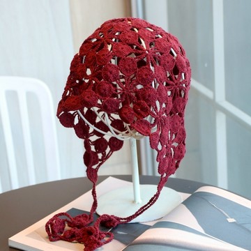 復古花朵流蘇鉤織帽498476