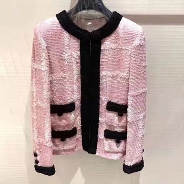 依夏爾 女神降臨！粉色格紋名媛粗花呢外套女款小香風套裝