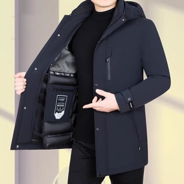 高端鵝絨羽絨服男士中長款商務休閑冬季新款可脫內膽保暖加厚外套