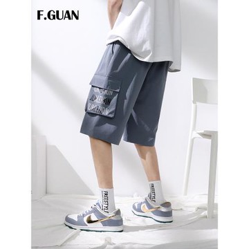 【清倉】夏工裝短褲男潮牌運動五分褲立體側袋字母印花寬松沙灘褲