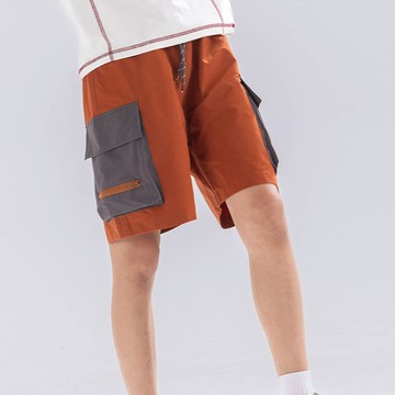 babybody - 原紗防曬腰鬆緊休閒短褲-拼色口袋-磚紅色