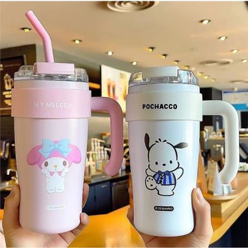 卡通三麗鷗水壺大容量316保溫杯冰霸杯女高顏值杯子帶吸管杯水杯