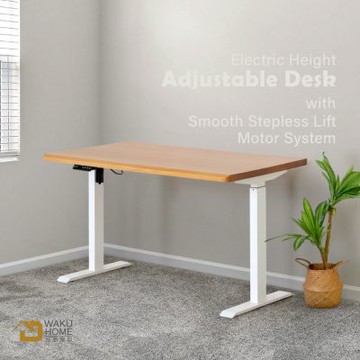 WAKUHOME 瓦酷家具 WOOD 100x55cm實木桌板無段式電動升降桌-兩色可選(原木色/胡桃色)-寬100*深55*高74-121