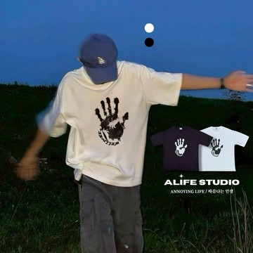 【ALIFE】現+預｜韓系 高品質 WELL 手印 印花 短T 2色 男女款 情侶 韓國 韓系 短袖 夏天 #3006E