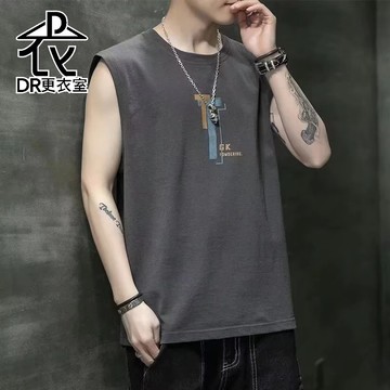 DR更衣室-背心 港風簡約雙T無袖上衣 運動背心 ins潮流 男生衣服 圓領上衣 寬鬆 夏季穿搭【NL623509】