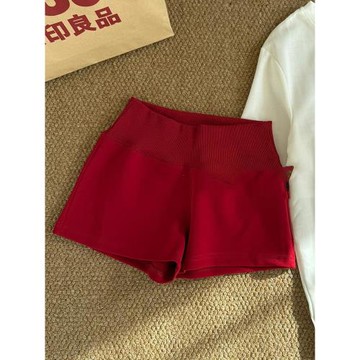 YLJZZ 紅色運動短褲女2025夏季新款美式低腰辣妹修身顯瘦包臀熱褲