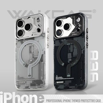 【Wakcas】iPhone 金屬鏡頭框 黑白電路板磁吸手機殼 17 Pro Max 保護殼 機械 質感 創意 科技
