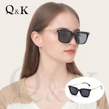 【Q&K】尊曜方框偏光墨鏡｜曜石黑金｜TR90輕量彈性鏡架｜抗UV400・防眩光｜俐落高級感百搭款
