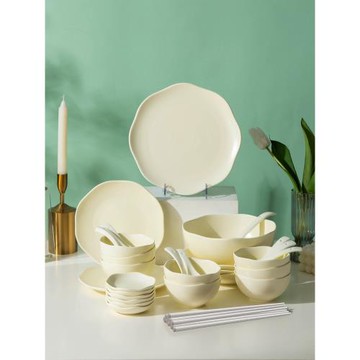 奶油風餐具碗碟套裝高級感輕奢2-10人情侶家用現代簡約風碗筷碗碟