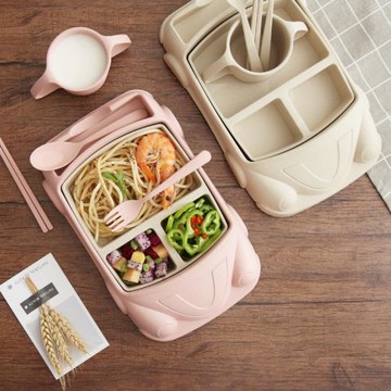 小麥秸稈兒童餐盤碗杯套裝幼兒園餐盤分格吃飯盤卡通寶寶防摔餐具