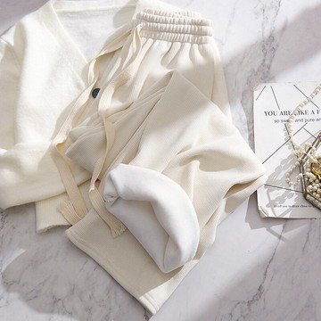 雪尼爾闊腿褲女新款春季寬松直筒休閑加絨燈芯絨歐貨褲子