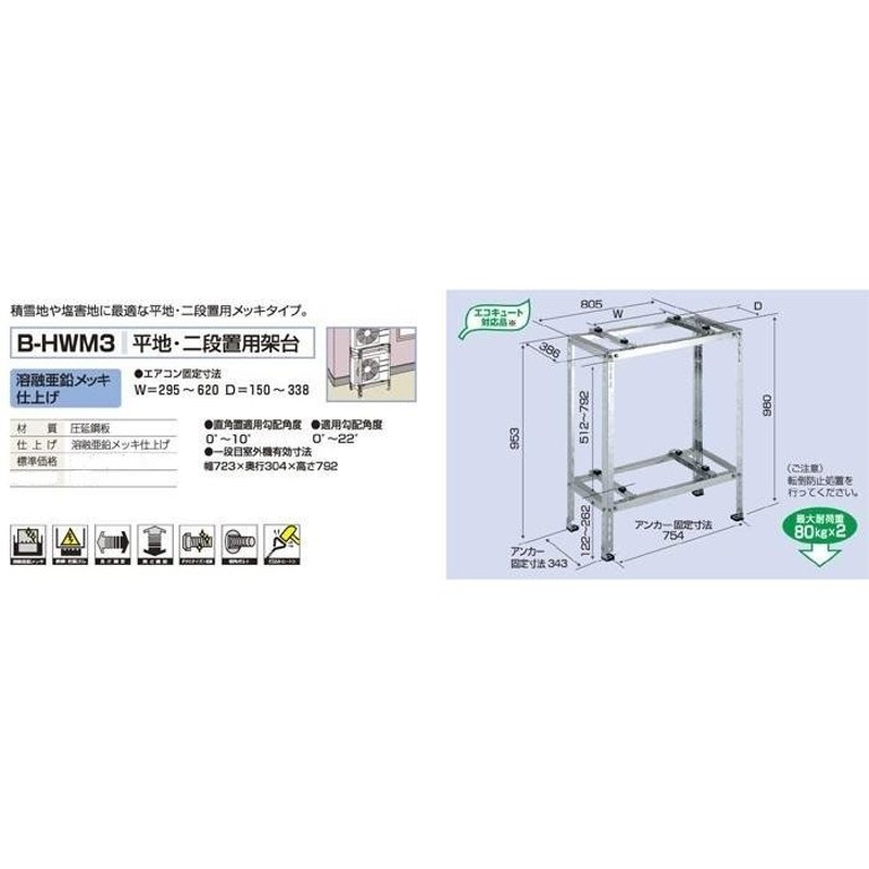 バクマ工業 B-HWM3 エアコン室外機平地・二段置用架台 | LINEブランドカタログ