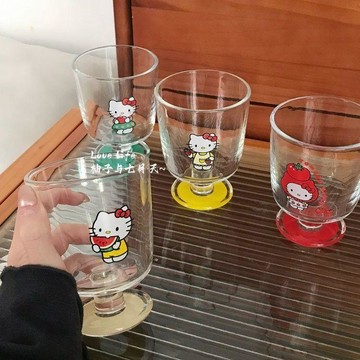 ✨臺灣出貨✨高腳玻璃杯高顏值Kitty可愛家用早餐耐高溫牛奶杯子咖啡果汁酒杯