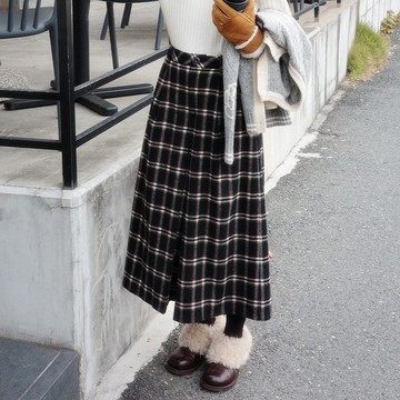 格紋休閑裙褲|褲子|冬款|Sora-1990
