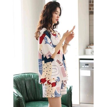 純詩靚睡衣女夏季純棉短袖短褲可愛日系夏天兩件套裝薄款家居服夏