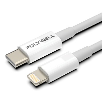 POLYWELL 寶利威爾 Type-C-Lightning 蘋果PD快充線  白色(PW15-W45-A243)  1條  2m
