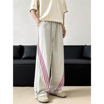 美式工裝褲男復古三條杠運動直筒褲潮牌夏季薄款休閑學生速干褲子