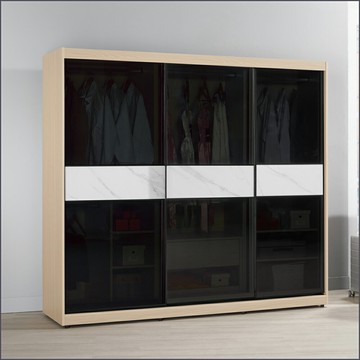 7尺鋁框推門衣櫥黑玻璃 收納衣櫃 滑門衣櫥 【149B12014】Leader傢居館149-A212+A213+A209