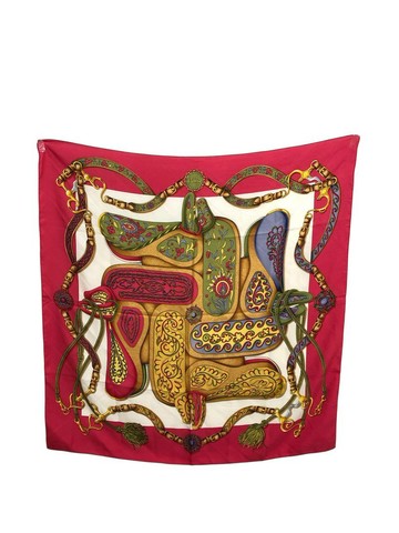 【日本直送 名牌中古包】HERMES 愛馬仕 絲巾 紅色 腰帶圖騰 90 公分方巾 絲綢 ESTIVAL vintage 舊款 42vybt