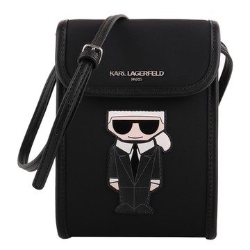 KARL LAGERFELD  西裝老佛爺尼龍翻蓋斜背手機包(黑)