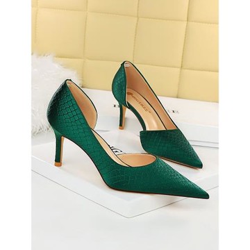 綢緞細跟蛇紋超高跟鞋女宴會婚鞋淺口尖頭側鏤空性感貓跟大碼單鞋