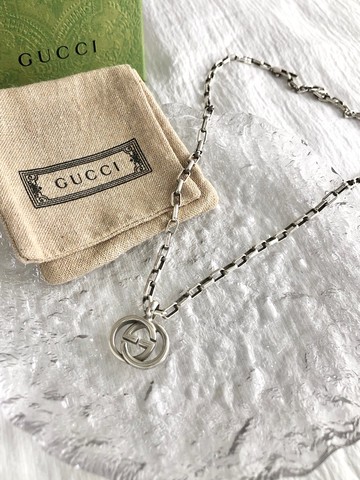 【VintageShop solo 日本直送中古包專賣店 名牌二手包】GUCCI 古馳 項鍊 925 銀 雙 G 復古 vintage