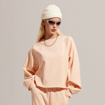 REBOOT動能-棉柔拉格蘭袖短版上衣-杏桃