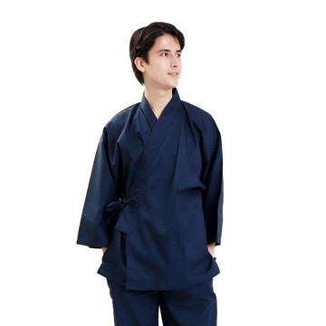 日本 和服 男性用 彈力 作務衣 套裝 M L LL 海軍藍