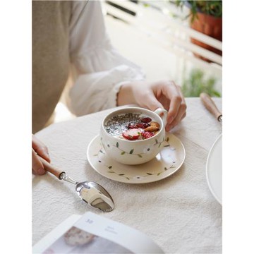 (免運)曠野集 手繪蔓枝咖啡杯碟套裝景德鎮陶瓷杯子精致拿鐵杯拉花送禮