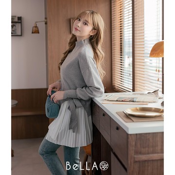 【秋冬新品】BeLLA 兩穿拼接針織上衣 灰色