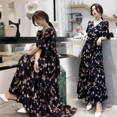 ワンピース レディース キレイめ 膝丈ワンピース 夏 半袖 シフォンワンピ 花柄 フリル ロング丈ワンピ オシャレ 着痩せ 通販 Lineポイント最大get Lineショッピング