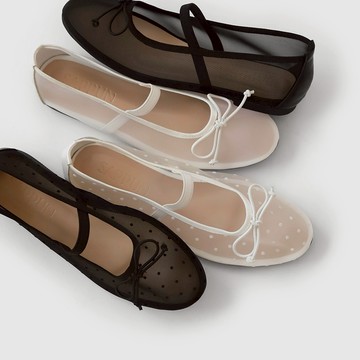 [SAPPUN] Chloe 蝴蝶結透明感網紗瑪莉珍平底鞋 (1cm)