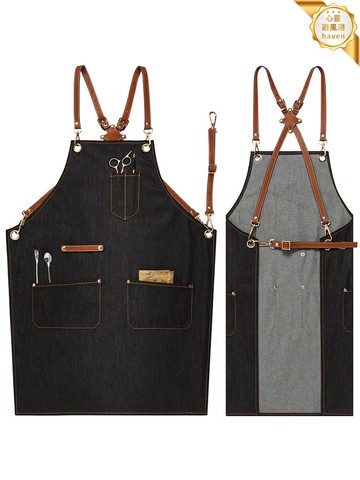 【可定製LOGO】牛仔圍裙 咖啡師圍裙 工作圍裙 烘焙圍裙 酒吧圍裙 日式復古 全棉加厚 男女通用 餐飲工作服