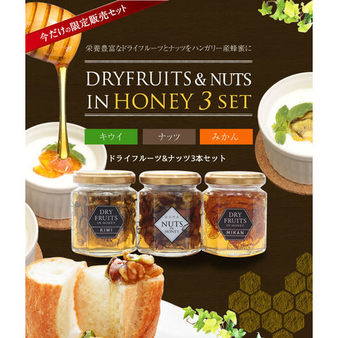 ドライフルーツインハニーとナッツの蜂蜜漬け3本セット（専用箱入り） 贈り物 ギフト お返し 内祝い 蜂蜜専門店 かの蜂