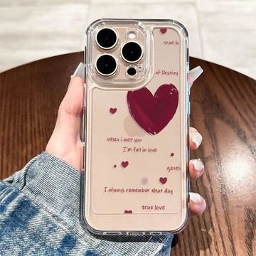 ✨限時下殺✨酒紅愛心iPhone17Promax手機殼蘋果16防摔15Plus軟邊硬背14女款13