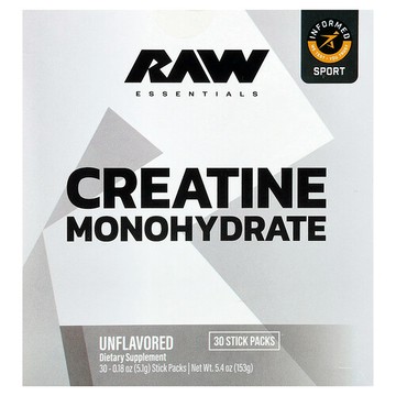Raw Nutrition, Essential 系列，一水肌酸，原味，30 條，每條 0.18 盎司（5.1 克）
