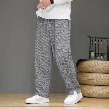 中國風褲子男春秋潮流寬松直筒褲中式復古休閑長褲垂感開叉拖地褲