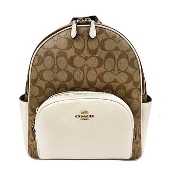 【COACH】C LOGO雙層拉鍊後背包(中款-米白)
