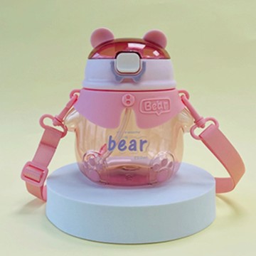 ST-YIBEN 小熊兒童/吸管/學生水壺 水瓶 大容量塑膠大肚杯  1個  850ml  淡粉色