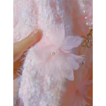 秋冬新款重工釘珠蝴蝶結設計感毛衣女內搭短款溫柔風針織衫上衣潮