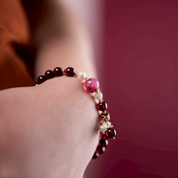 石榴石珍珠手工琉璃珠手鍊 | 14K鍍金天然水晶礦石手鏈 客製禮物