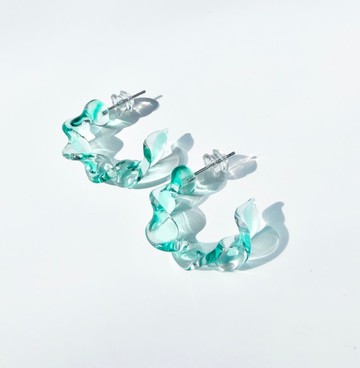 海浪玻璃耳環【海水綠, 手工製, S925純銀耳針】