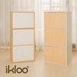 【ikloo】簡約木紋三門收納櫃/置物櫃(木紋門)木紋門