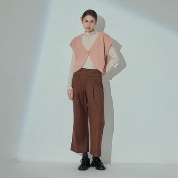 【MASTINA】雙腰頭個性俐落長褲 黑 咖