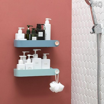 全新 圓素長方形免打孔無痕置物架 衛生間浴室壁掛收納架 洗漱臺整理架