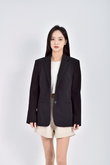 (M) 西裝棉質素面黑色外套