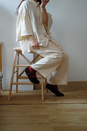 米白原色 喇叭袖寬版襯衫