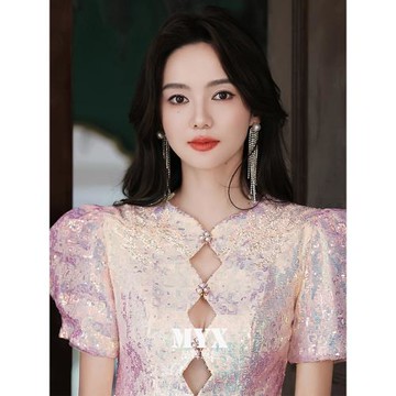 小洋裝晚禮服女高端輕奢小眾宴會法式設計感連衣裙亮片短款小禮服